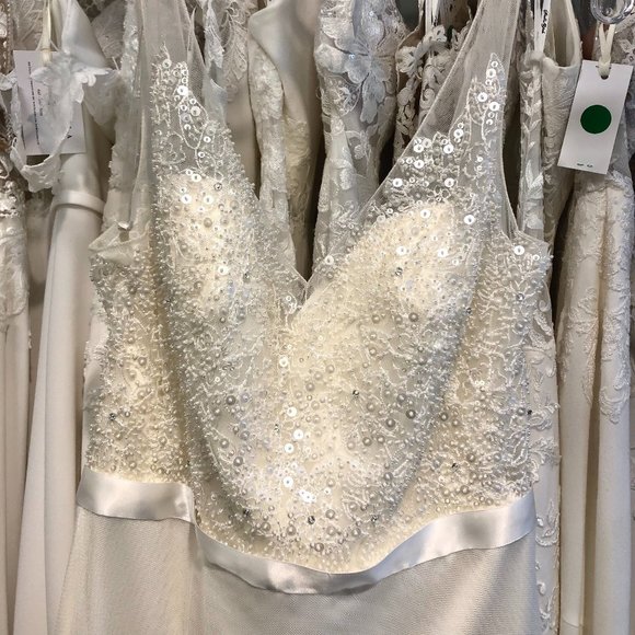 Ivory, a-line, sequins, illusion straps - Picture 2 of 3